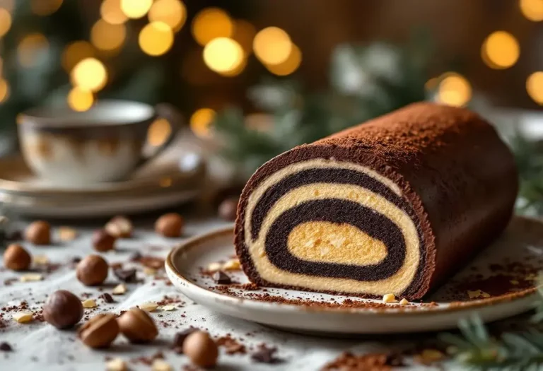 Voici la bûche de Noël à la mousse au chocolat qui cache un croustillant praliné et sublime votre réveillon 2025